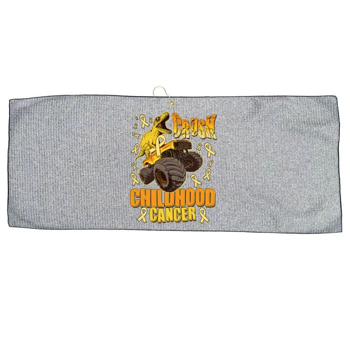 Crush Childhood Cancer Trex Dinosaur Monster Truck Wear Yellow Gold Large Microfiber Waffle Golf Towel