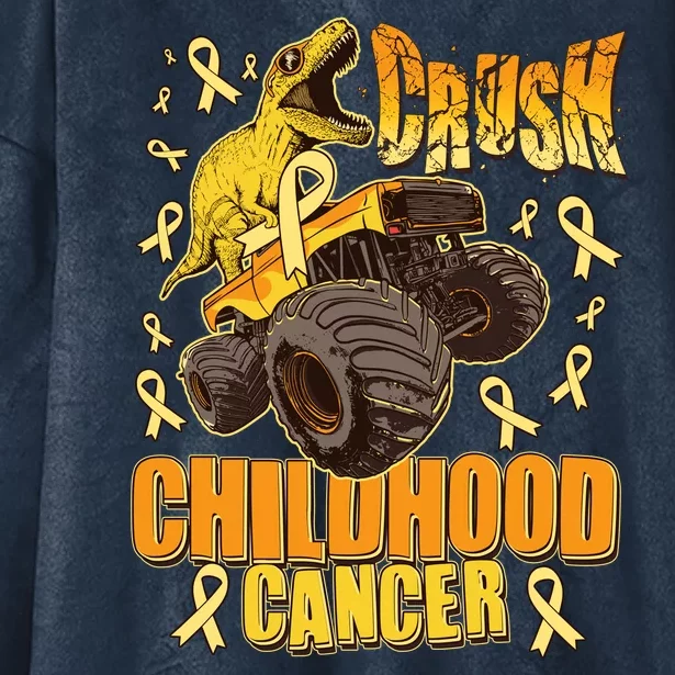 Crush Childhood Cancer Trex Dinosaur Monster Truck Wear Yellow Gold Hooded Wearable Blanket