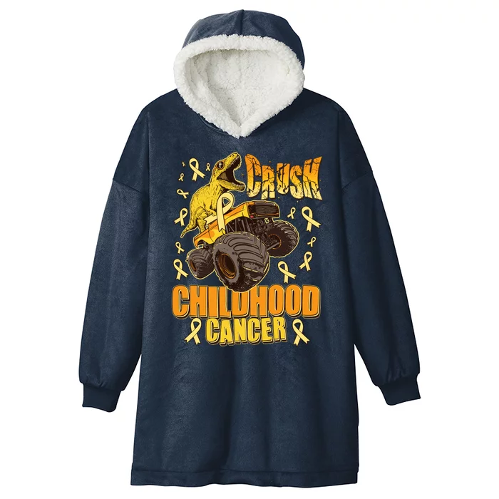 Crush Childhood Cancer Trex Dinosaur Monster Truck Wear Yellow Gold Hooded Wearable Blanket