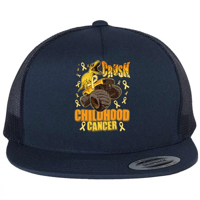 Crush Childhood Cancer Trex Dinosaur Monster Truck Wear Yellow Gold Flat Bill Trucker Hat