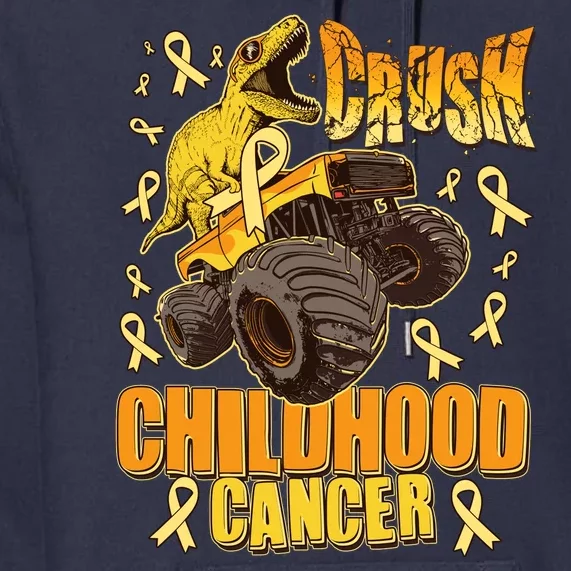 Crush Childhood Cancer Trex Dinosaur Monster Truck Wear Yellow Gold Premium Hoodie