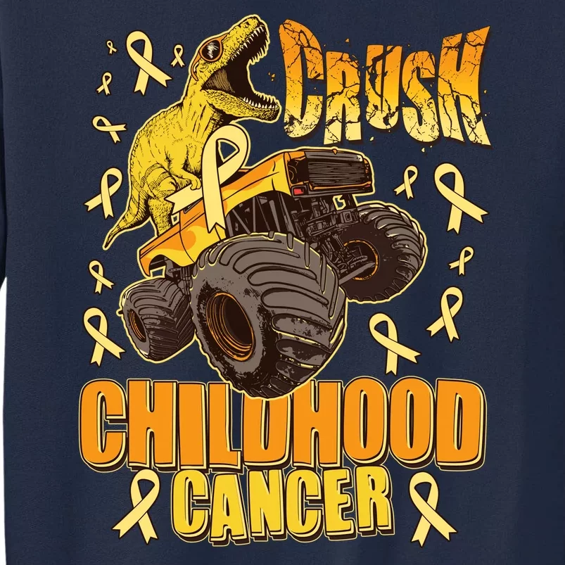 Crush Childhood Cancer Trex Dinosaur Monster Truck Wear Yellow Gold Tall Sweatshirt