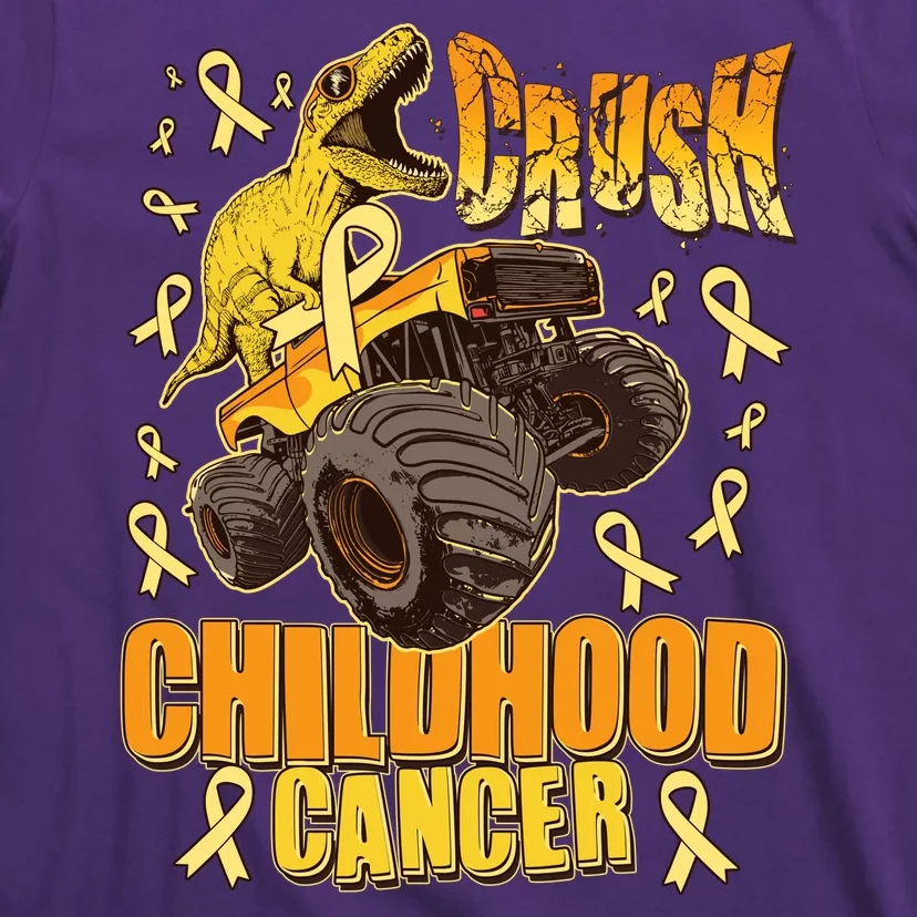 Crush Childhood Cancer Trex Dinosaur Monster Truck Wear Yellow Gold T-Shirt