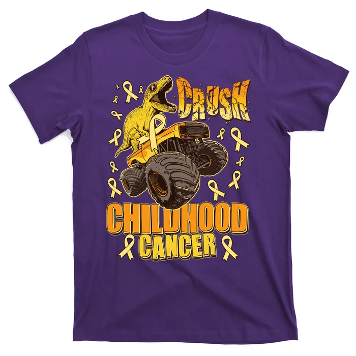 Crush Childhood Cancer Trex Dinosaur Monster Truck Wear Yellow Gold T-Shirt