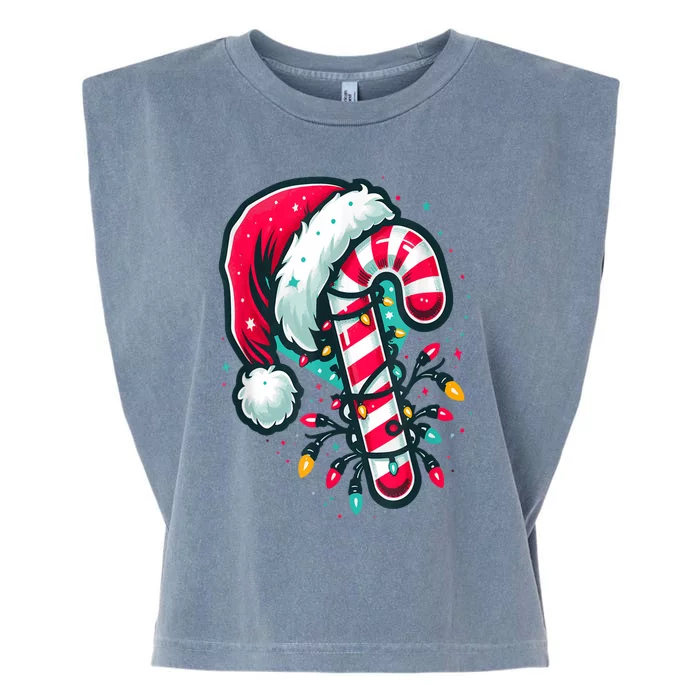 Candy Cane Crew Christmas Lights Family Matching Xmas Garment-Dyed Women's Muscle Tee