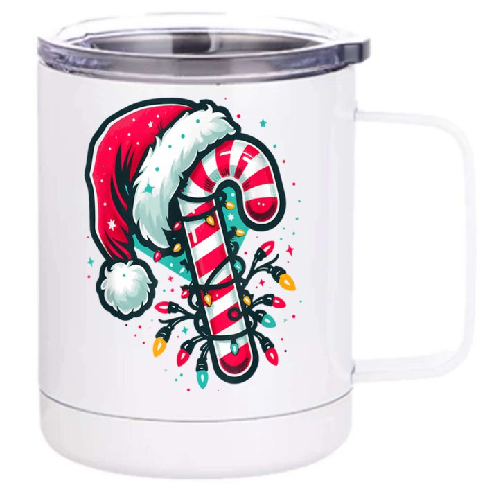 Candy Cane Crew Christmas Lights Family Matching Xmas Front & Back 12oz Stainless Steel Tumbler Cup