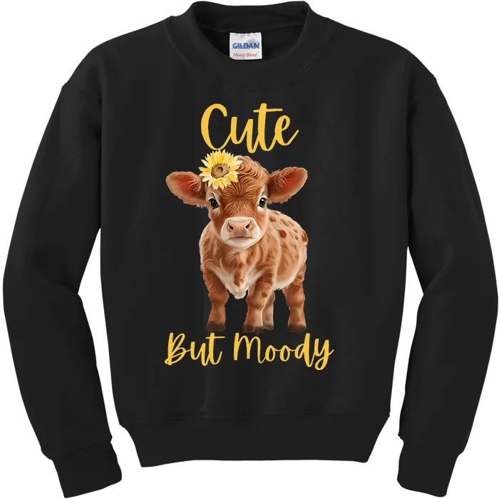 Cute Cowmoody Cow Lovers Farm Cowgirl Baby Cow An Sunflower Kids Sweatshirt