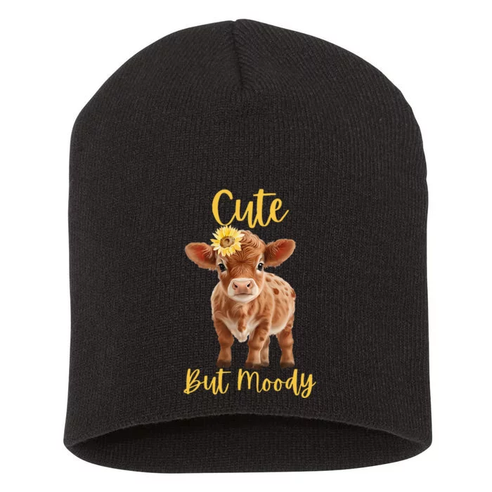 Cute Cowmoody Cow Lovers Farm Cowgirl Baby Cow An Sunflower Short Acrylic Beanie