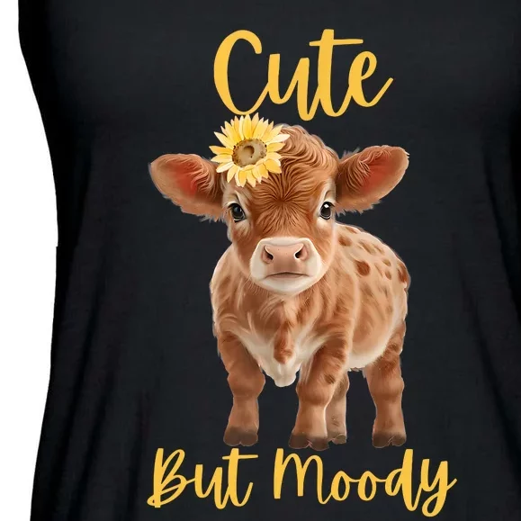 Cute Cowmoody Cow Lovers Farm Cowgirl Baby Cow An Sunflower Ladies Essential Flowy Tank