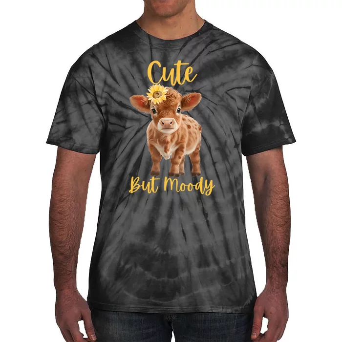 Cute Cowmoody Cow Lovers Farm Cowgirl Baby Cow An Sunflower Tie-Dye T-Shirt