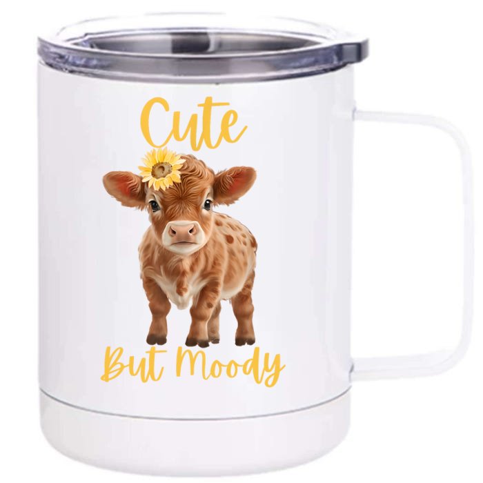 Cute Cowmoody Cow Lovers Farm Cowgirl Baby Cow An Sunflower Front & Back 12oz Stainless Steel Tumbler Cup