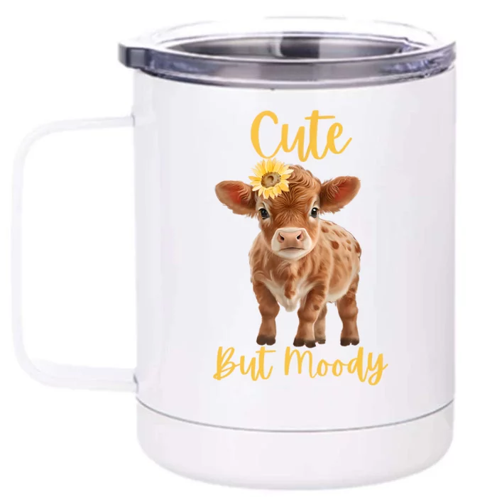 Cute Cowmoody Cow Lovers Farm Cowgirl Baby Cow An Sunflower Front & Back 12oz Stainless Steel Tumbler Cup