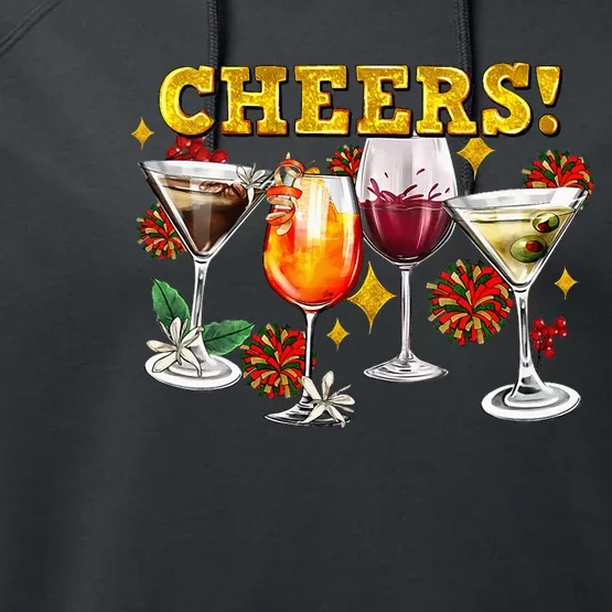 Cheers Christmas Cocktails Happy New Years Eve Party 2024 VNeck Performance Fleece Hoodie