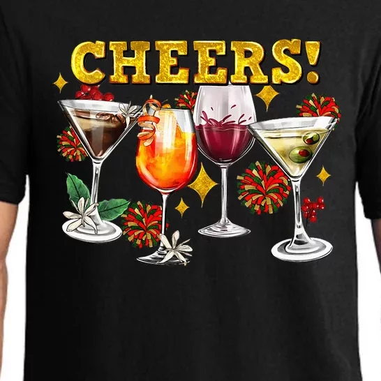 Cheers Christmas Cocktails Happy New Years Eve Party 2024 VNeck Pajama Set