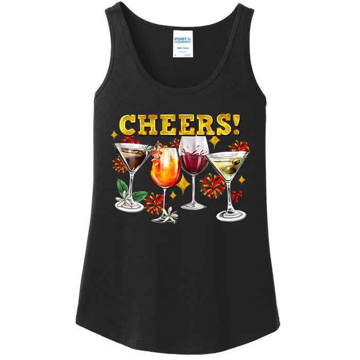 Cheers Christmas Cocktails Happy New Years Eve Party 2024 VNeck Ladies Essential Tank