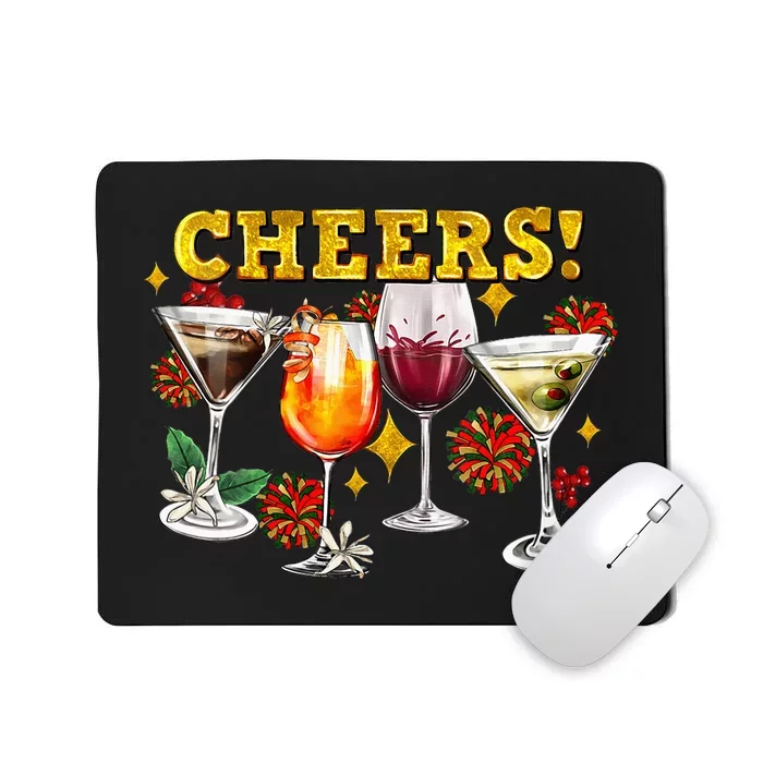 Cheers Christmas Cocktails Happy New Years Eve Party 2024 VNeck Mousepad