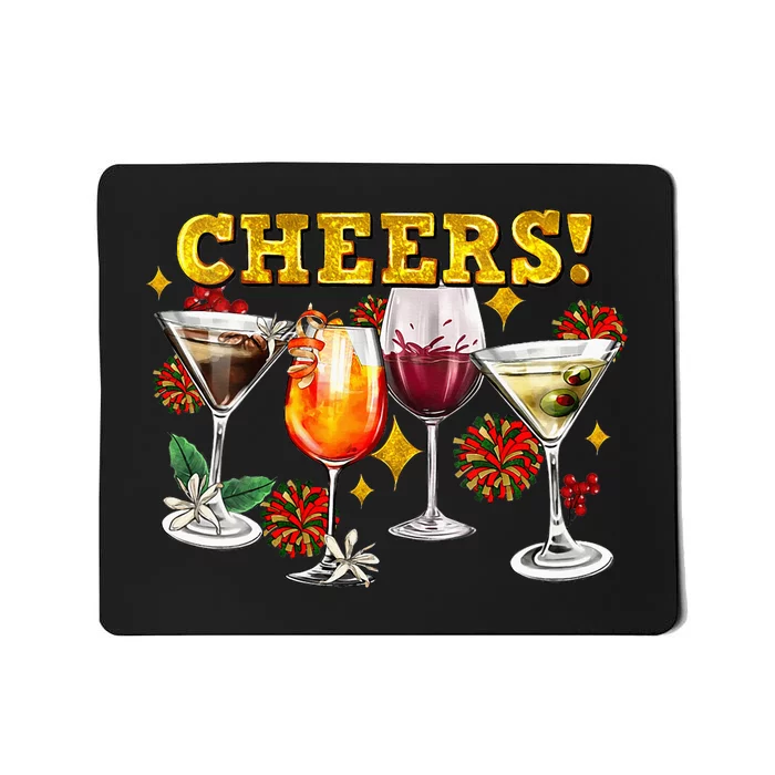 Cheers Christmas Cocktails Happy New Years Eve Party 2024 VNeck Mousepad