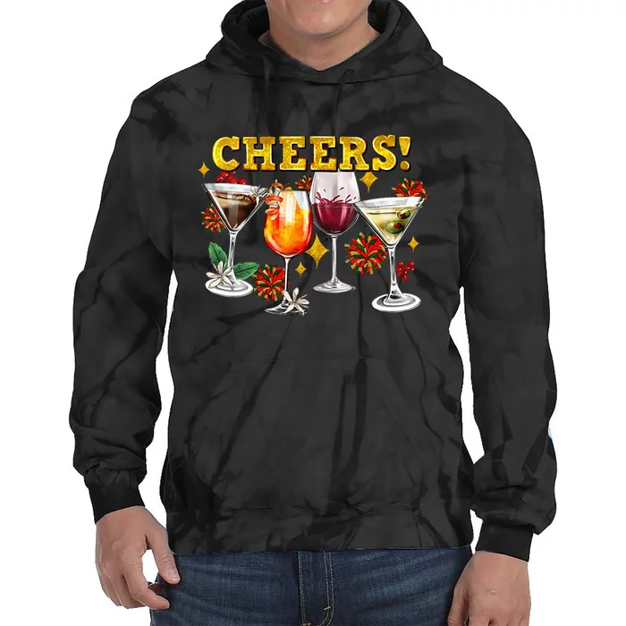 Cheers Christmas Cocktails Happy New Years Eve Party 2024 VNeck Tie Dye Hoodie