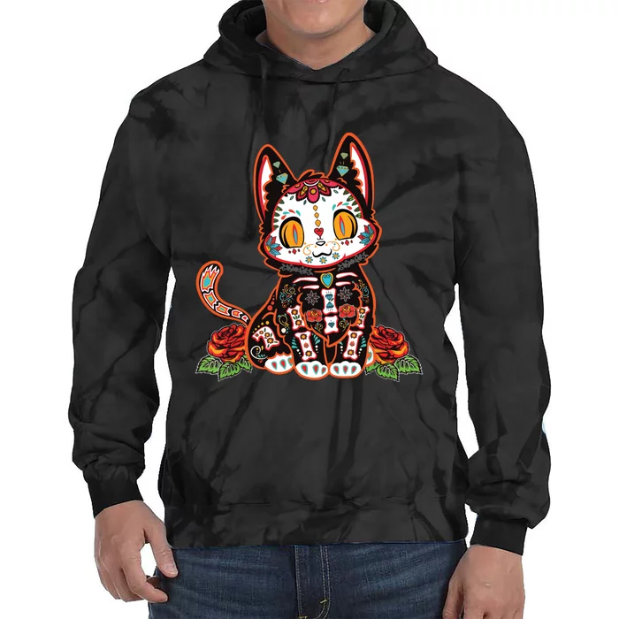 Calavera Cat Colorful Kitty Cute Dia De Los Muertos Gato Tie Dye Hoodie