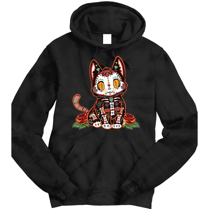 Calavera Cat Colorful Kitty Cute Dia De Los Muertos Gato Tie Dye Hoodie