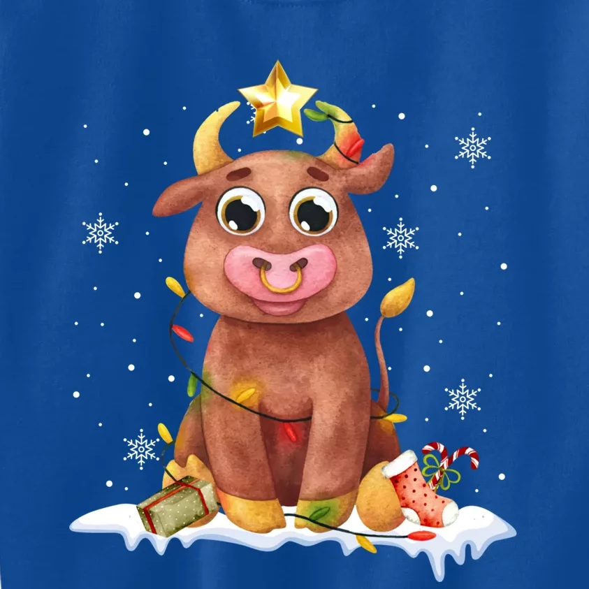 Cute Cow Christmas Lights Star Reindeer Gift Kids Sweatshirt