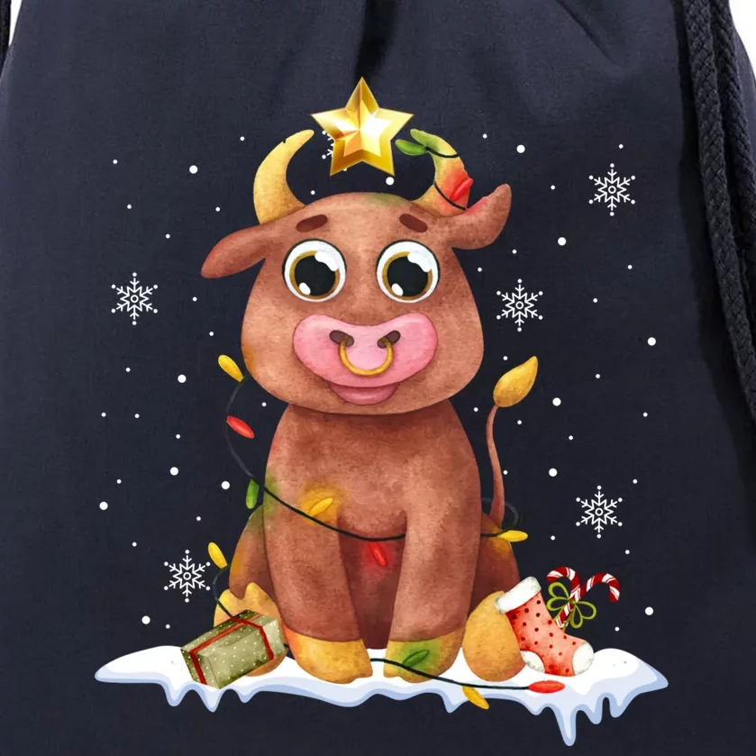 Cute Cow Christmas Lights Star Reindeer Gift Drawstring Bag