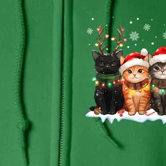 Cute Cat Christmas Light Reindeer Santa Xmas Cat Lover Gift Full Zip Hoodie