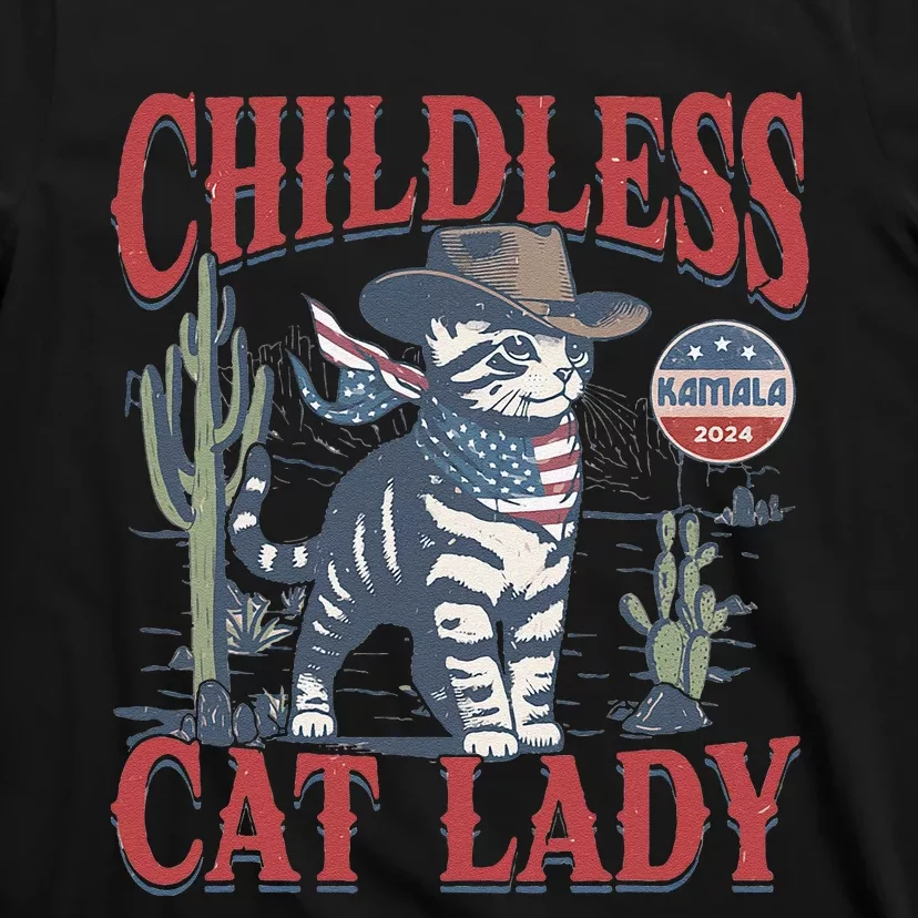 Cowboy Cat Childless Cat Lady For Kamala Election Voting Gift T-Shirt