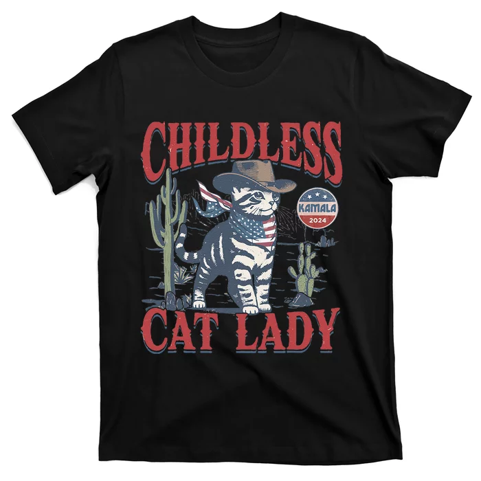 Cowboy Cat Childless Cat Lady For Kamala Election Voting Gift T-Shirt