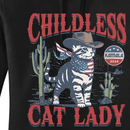 Cowboy Cat Childless Cat Lady For Kamala Election Voting Gift Women's Pullover Hoodie