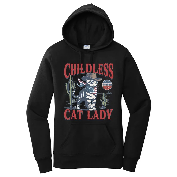 Cowboy Cat Childless Cat Lady For Kamala Election Voting Gift Women's Pullover Hoodie