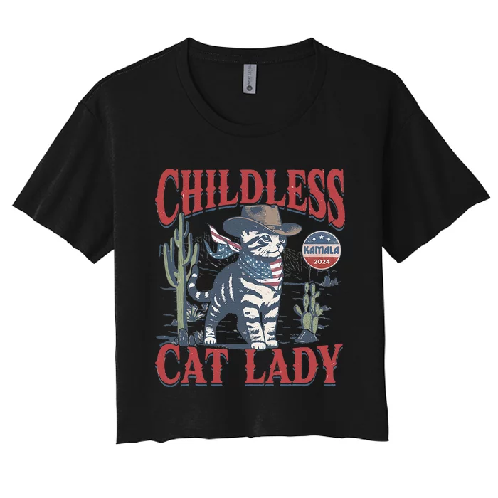 Cowboy Cat Childless Cat Lady For Kamala Election Voting Gift Women's Crop Top Tee