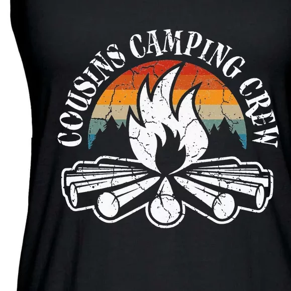 Cousin Camping Crew Retro Sunset With Pine Trees Ladies Essential Flowy Tank