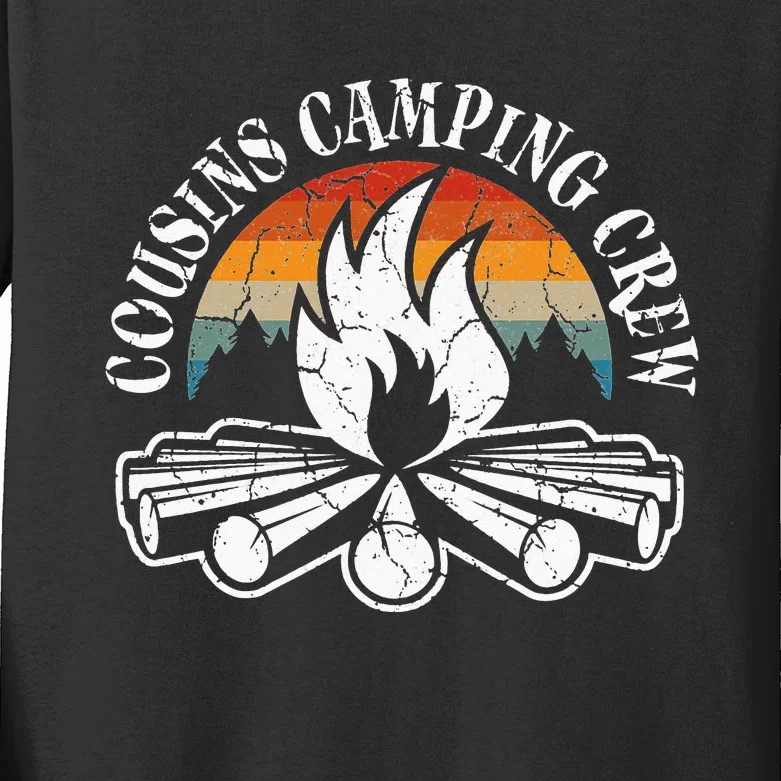 Cousin Camping Crew Retro Sunset With Pine Trees Kids Long Sleeve Shirt