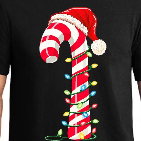 Christmas Candy Cane Santa Hat Xmas Light Pajama Set