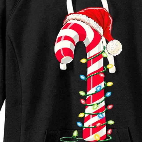 Christmas Candy Cane Santa Hat Xmas Light Women's Fleece Hoodie