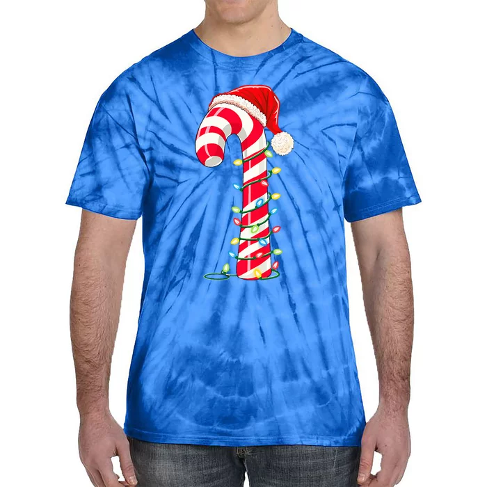 Christmas Candy Cane Santa Hat Xmas Light Tie-Dye T-Shirt