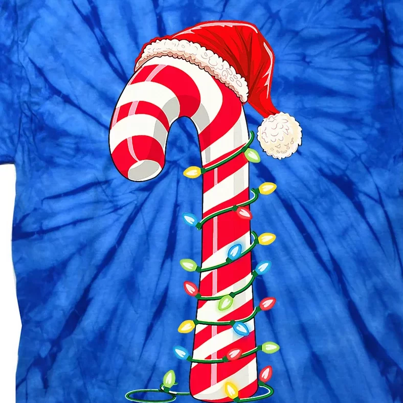 Christmas Candy Cane Santa Hat Xmas Light Tie-Dye T-Shirt