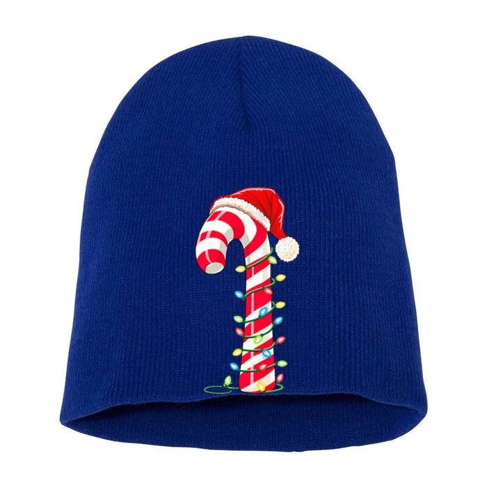 Christmas Candy Cane Santa Hat Xmas Light Short Acrylic Beanie