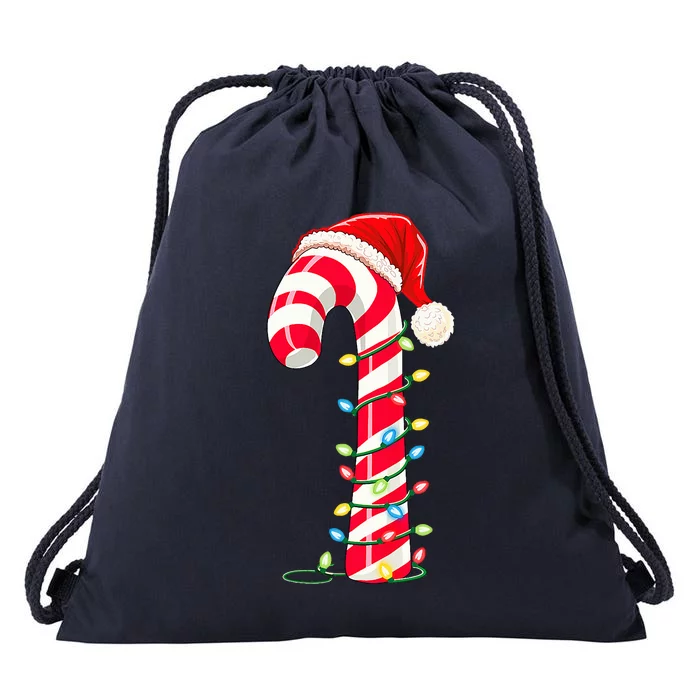 Christmas Candy Cane Santa Hat Xmas Light Drawstring Bag