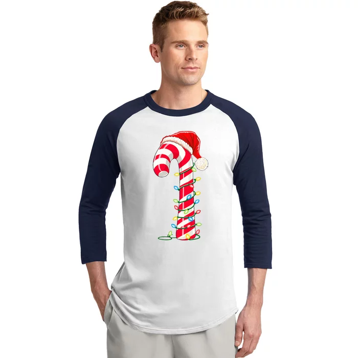 Christmas Candy Cane Santa Hat Xmas Light Baseball Sleeve Shirt