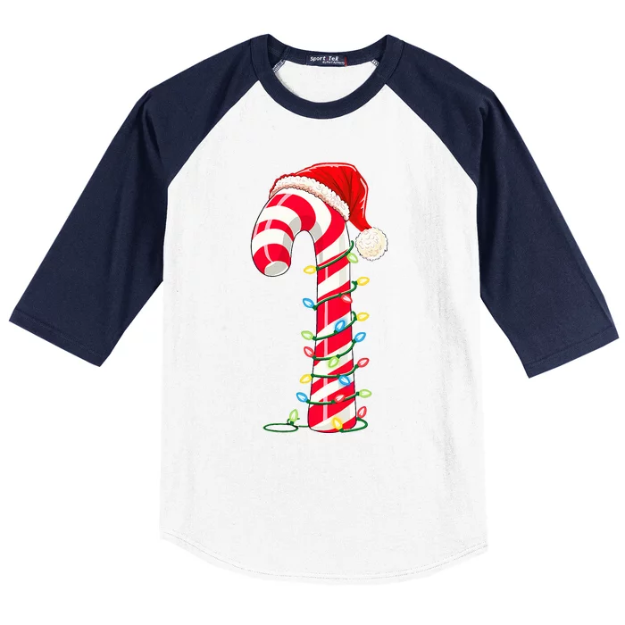 Christmas Candy Cane Santa Hat Xmas Light Baseball Sleeve Shirt