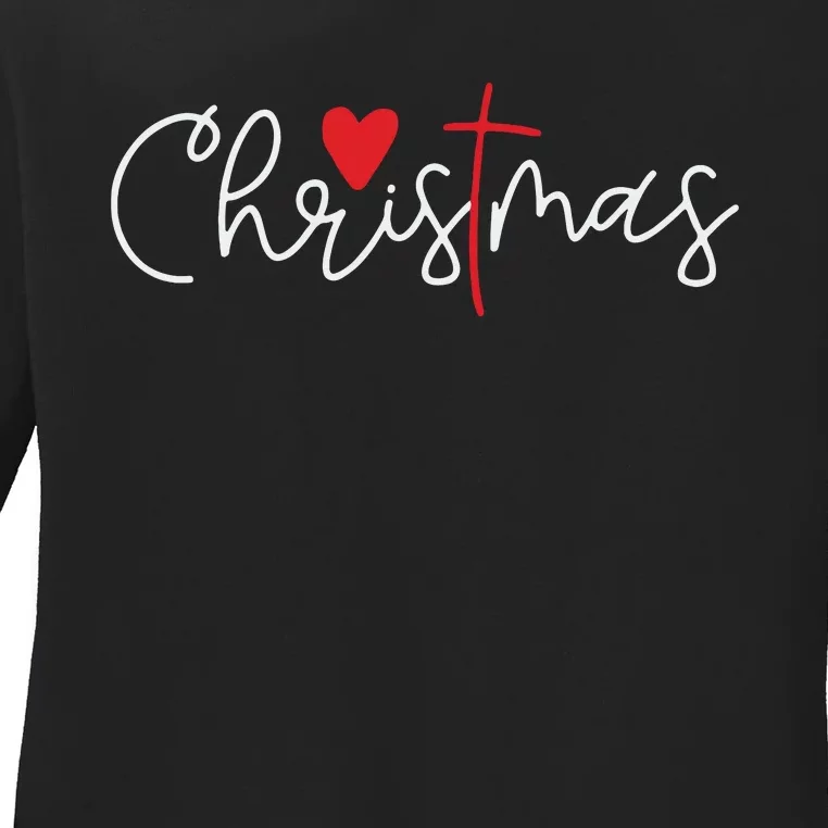 Cross Christmas Cute Xmas Pajama Christian Jesus Faith Ladies Long Sleeve Shirt