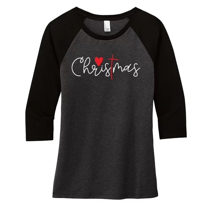 Cross Christmas Cute Xmas Pajama Christian Jesus Faith Women's Tri-Blend 3/4-Sleeve Raglan Shirt