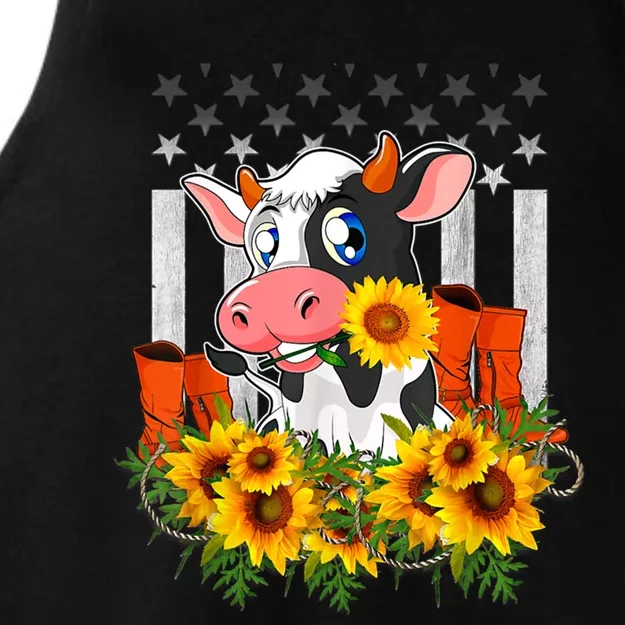 Cute Cow Cute Gift Sunflower American Flag Cow Farmer Gift Ladies Tri-Blend Wicking Tank