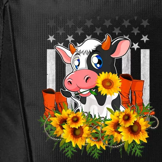 Cute Cow Cute Gift Sunflower American Flag Cow Farmer Gift City Backpack