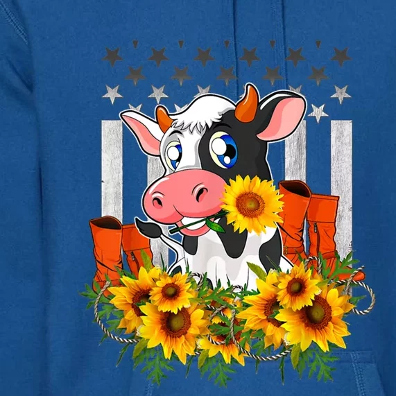 Cute Cow Cute Gift Sunflower American Flag Cow Farmer Gift Premium Hoodie