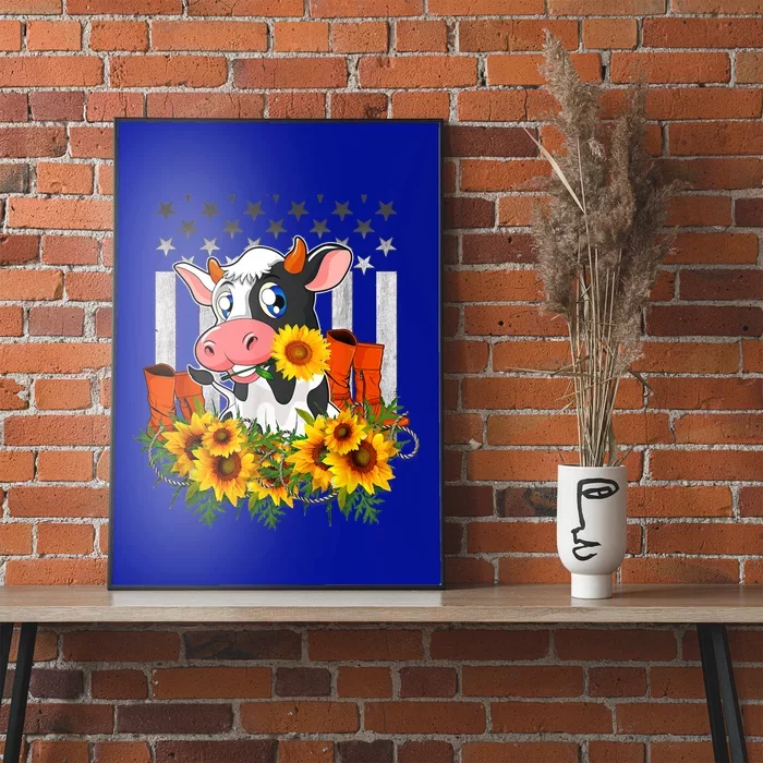 Cute Cow Cute Gift Sunflower American Flag Cow Farmer Gift Poster