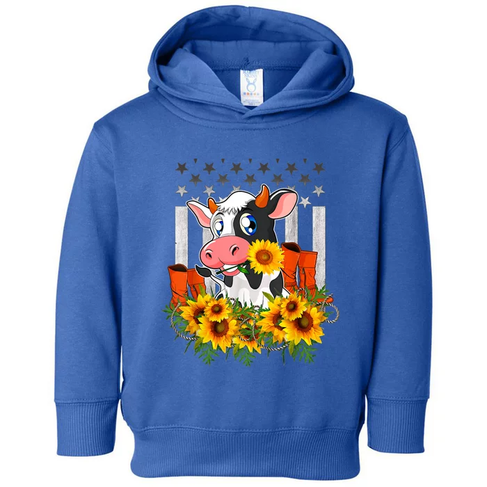 Cute Cow Cute Gift Sunflower American Flag Cow Farmer Gift Toddler Hoodie