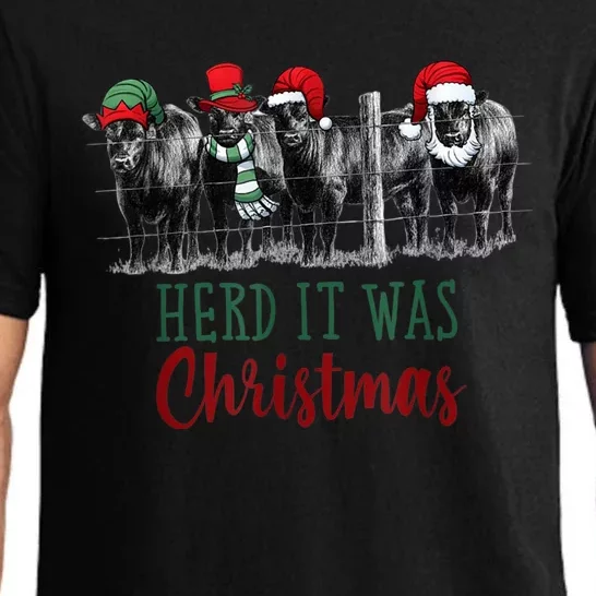 Cute Christmas Cows Herd It Was Christmas Funny Cow Shirt Pajama Set